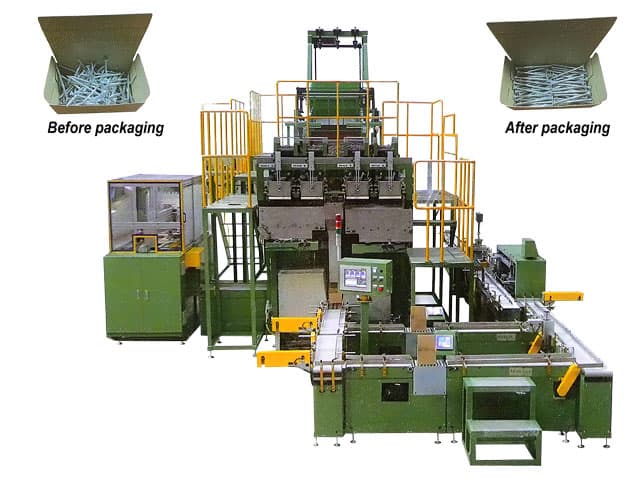 automatic double-flow line of fasteners cartoning